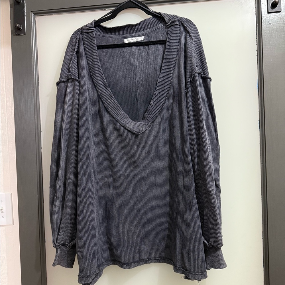 We The Free Charcoal V-Neck Sweatshirt